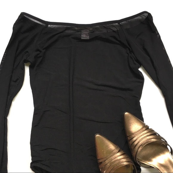 NWOT Black Sheer Mesh Off the Shoulder Bodysuit - Picture 3 of 6